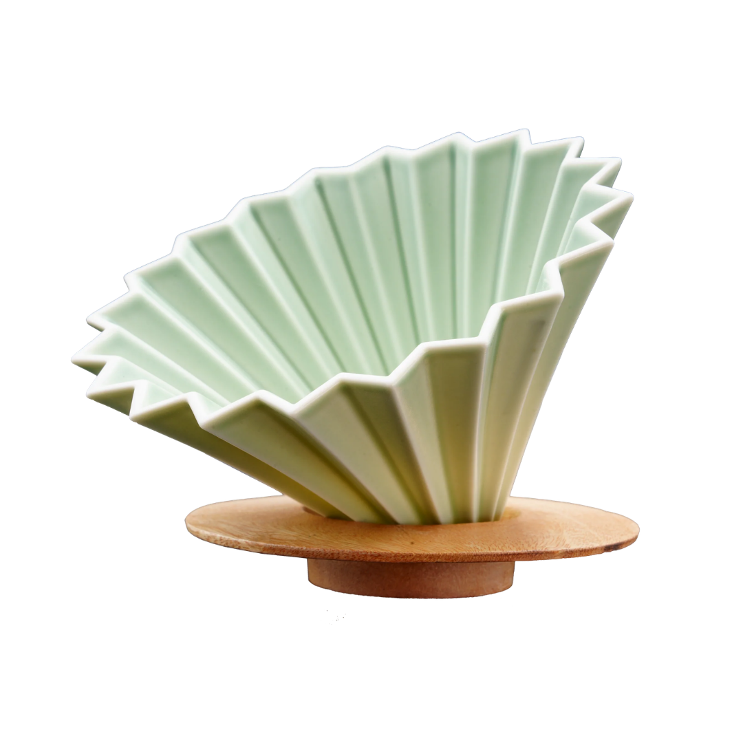 Cafetera Origami de cerámica + base de madera