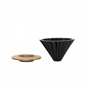Cafetera Origami de cerámica + base de madera